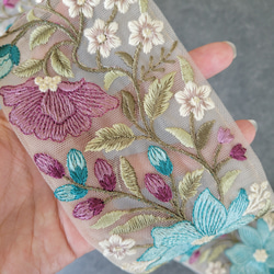 [幅約8cm]インド刺繍リボン/大きなお花 2枚目の画像