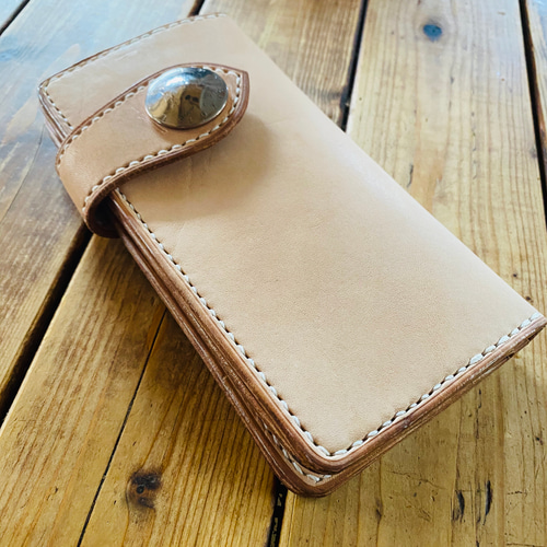 ハンドメイド 栃木レザー ロングウォレット 長財布 ヌメ革 総手縫 長  
