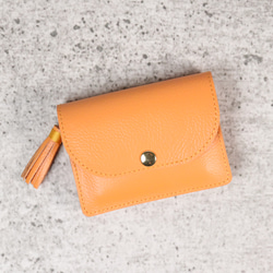 可愛いコンパクト財布　アコーデオン　大容量　オレンジ　ミニ財布　タッセル 3枚目の画像