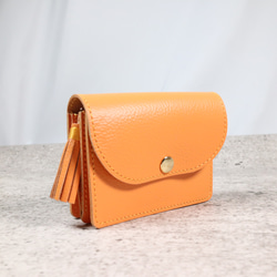 可愛いコンパクト財布　アコーデオン　大容量　オレンジ　ミニ財布　タッセル 1枚目の画像