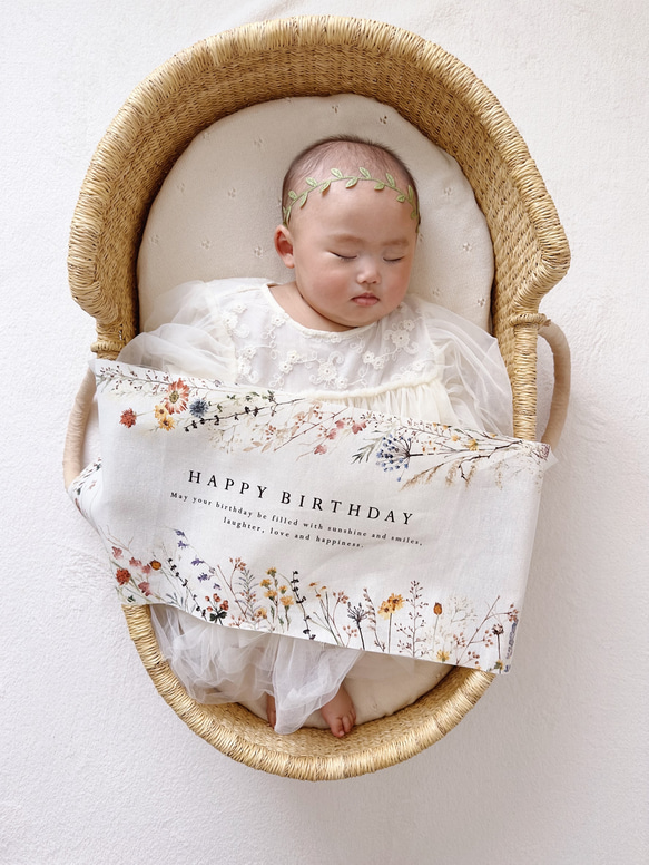 Birthday Tapestry /〈mini〉rustic flower | コットンリネン | 誕生日飾り 5枚目の画像