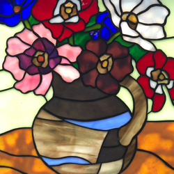 ステンドグラス　高級アートパネル　インテリア壁掛け（Ap-67.ポピー花瓶） 7枚目の画像