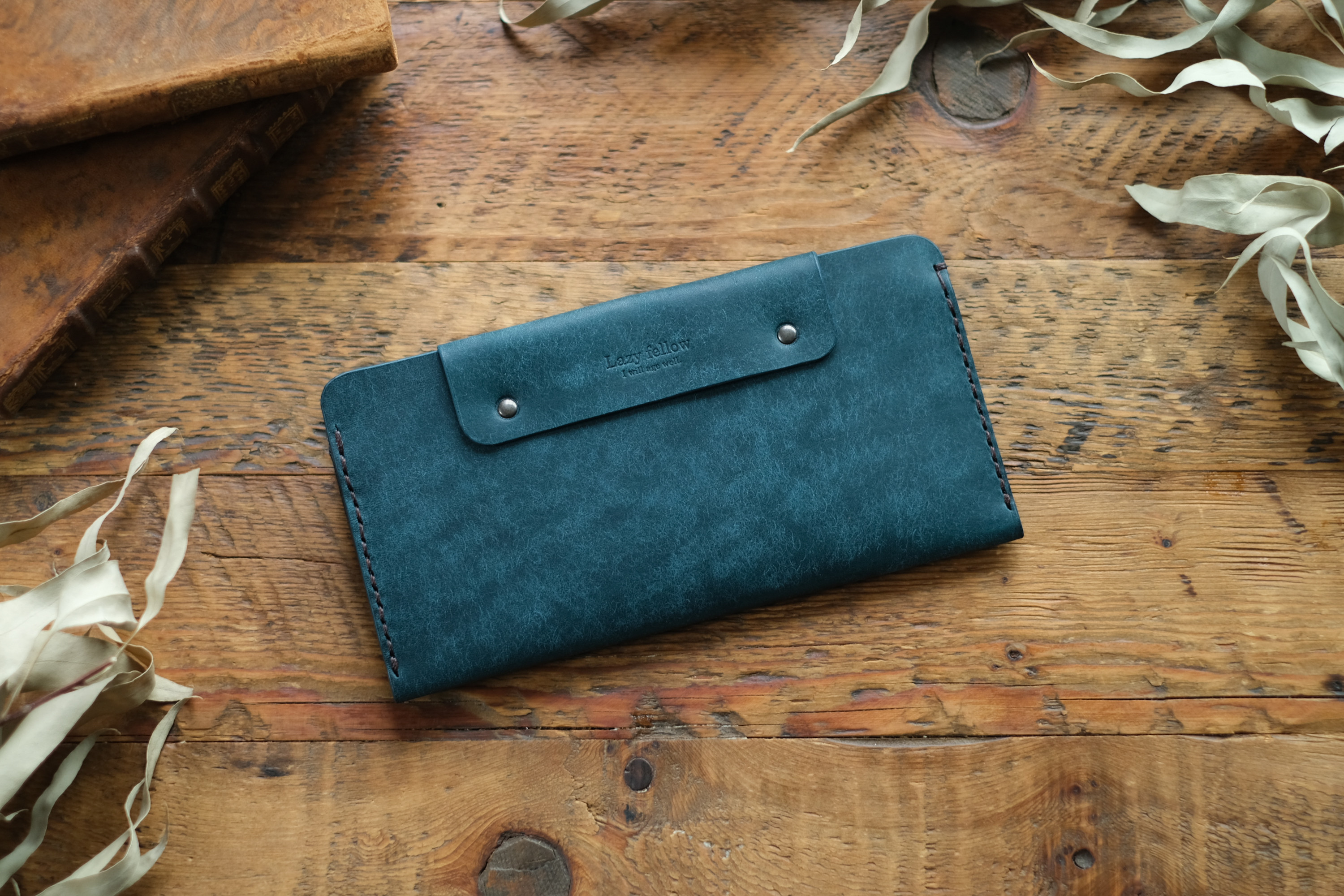 春財布　本革スリムウォレット　長財布　ブルー　送料無料中　シンプルな財布　薄い長財布　本革　手縫い　メンズ/レディース