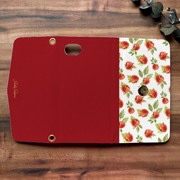 ワイルドストロベリーの三つ折り手帳型スマホケース 全機種対応 スマホケース iphone Android いちご 3枚目の画像
