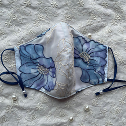 〈紫陽花カラー〉ML2サイズお花刺繍プリントレースマスク☆雨の日カラー⋆⸜♡⸝‍⋆3サイズ 5枚目の画像