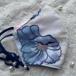 〈紫陽花カラー〉ML2サイズお花刺繍プリントレースマスク☆雨の日カラー⋆⸜♡⸝‍⋆3サイズ 6枚目の画像