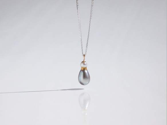 残り1点]香水瓶のような金継ぎパールのネックレス 40cm silver925 