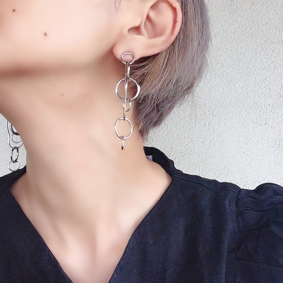 deformation many hoop ハンドメイド ピアス シルバー メタル 変形 