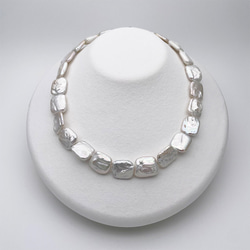 大粒 本真珠ネックレス 高品質 バロック 淡水パール レクタングル スクエア マグネット ロング 80cm対応可能 4枚目の画像