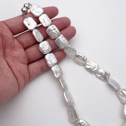 大粒 本真珠ネックレス 高品質 バロック 淡水パール レクタングル スクエア マグネット ロング 80cm対応可能 5枚目の画像