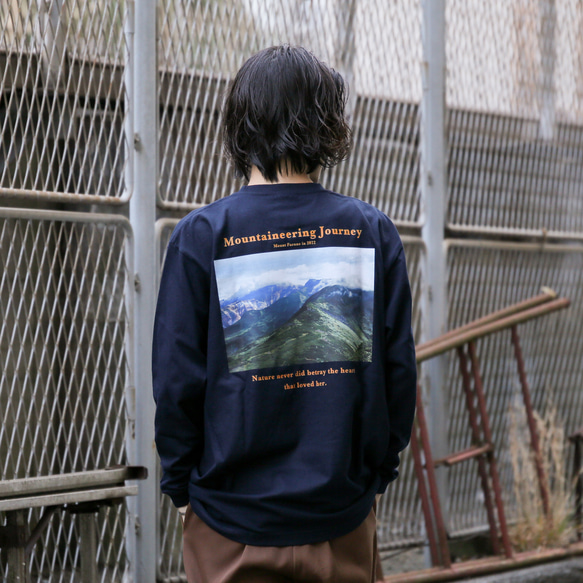 バックプリントT プリントt フォトt フォトプリント ロンT バックプリント フォトロンT ネイビー x オレンジプリント 003