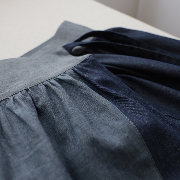 ⁑最終ＳＡＬＥ  巻き巻く愉快なパッチワーク巻きスカート　ポケット付　甘織デニム コットンシャンブレー　フリーY99W 5枚目の画像