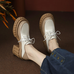 女式真皮鞋超輕厚底鞋淺口高跟鞋 22cm-24.5cm #738⭐免運費⭐ 第4張的照片