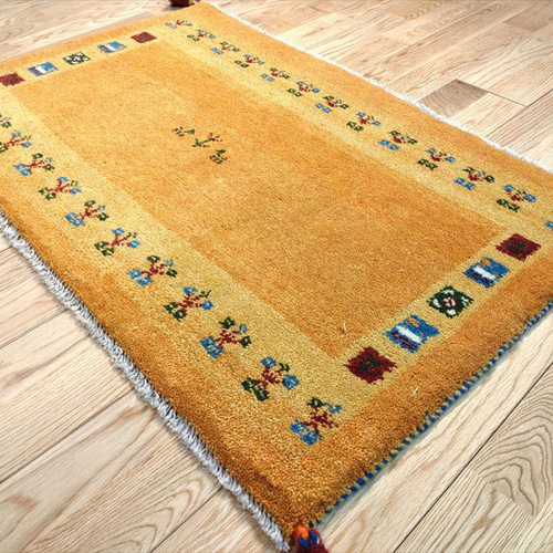 ペルシャ ギャッベ 玄関マット 58×90cm 希少な横柄 黄色 黄金色 ペルシャ ギャッベ 玄関マット 58×90cm 希少な横柄 黄色 黄金色