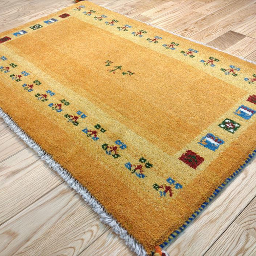 ペルシャ ギャッベ 玄関マット 58×90cm 希少な横柄 黄色 黄金色 ペルシャ ギャッベ 玄関マット 58×90cm 希少な横柄 黄色 黄金色