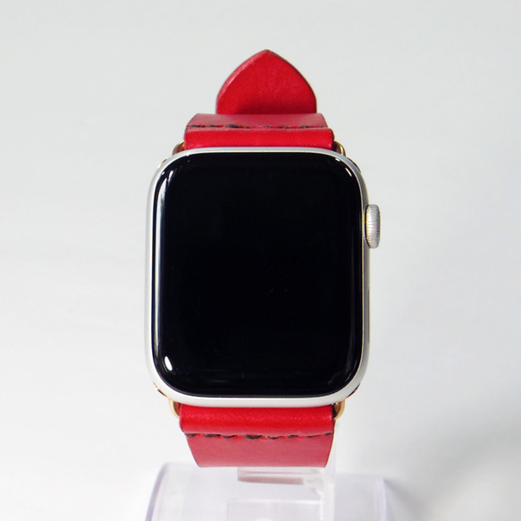 Apple Watch 腕時計ベルト 腕時計バンド 牛革レザー 全ケースサイズ制作 レッド 赤色 2枚目の画像