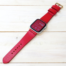 Apple Watch 腕時計ベルト 腕時計バンド 牛革レザー 全ケースサイズ制作 レッド 赤色 9枚目の画像