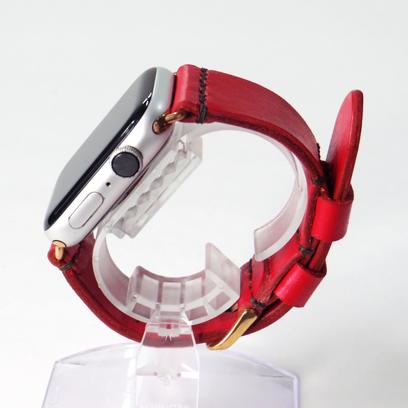 Apple Watch 腕時計ベルト 腕時計バンド 牛革レザー 全ケースサイズ制作 レッド 赤色 4枚目の画像