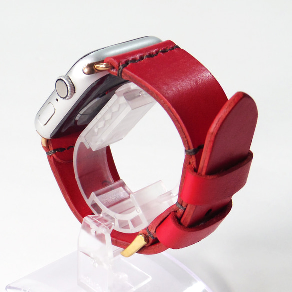 Apple Watch 腕時計ベルト 腕時計バンド 牛革レザー 全ケースサイズ制作 レッド 赤色 6枚目の画像