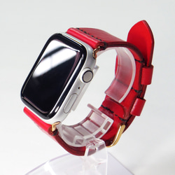 Apple Watch 腕時計ベルト 腕時計バンド 牛革レザー 全ケースサイズ制作 レッド 赤色 1枚目の画像
