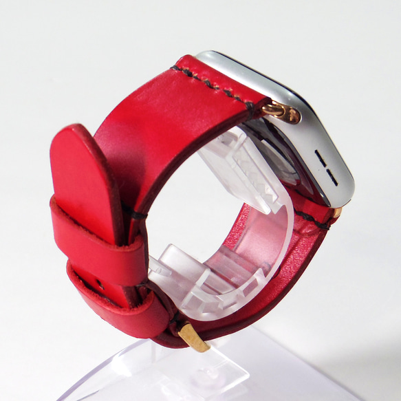 Apple Watch 腕時計ベルト 腕時計バンド 牛革レザー 全ケースサイズ制作 レッド 赤色 7枚目の画像