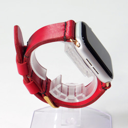 Apple Watch 腕時計ベルト 腕時計バンド 牛革レザー 全ケースサイズ制作 レッド 赤色 5枚目の画像
