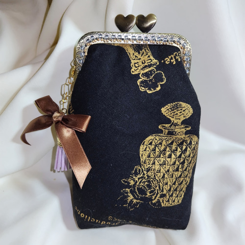 大人エレガンス☆がま口 パフューム柄ブラック☆タバコケース メガネも  