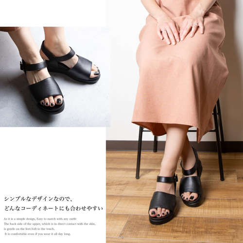 厚底 レディース サンダル 刺繍 レザー スリッパ 本革 オープン