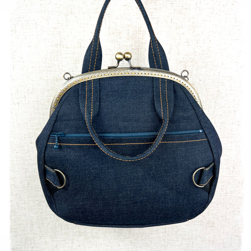 60.受注制作/送料込 3waybag デニム25cmがま口リュック