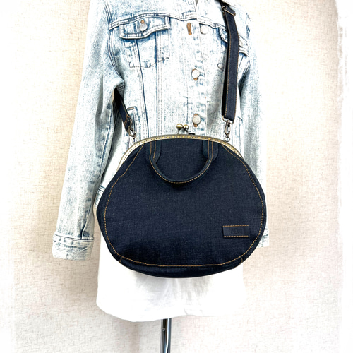 60.受注制作/送料込 3waybag デニム25cmがま口リュック