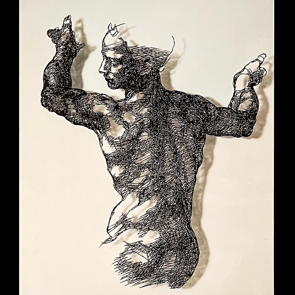 切り絵/名画アレンジ「ミケランジェロの素描より」B5・A4・20cm角/額