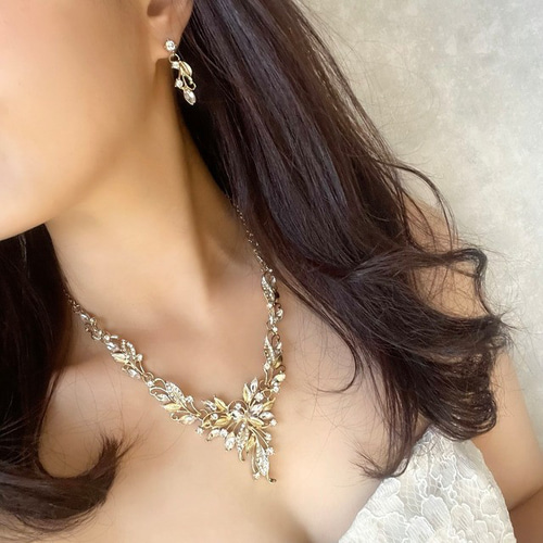 vif gold ビジューブライダルネックレス&ピアスset ブライダル vif gold ビジューブライダルネックレス&ピアスset ブライダル