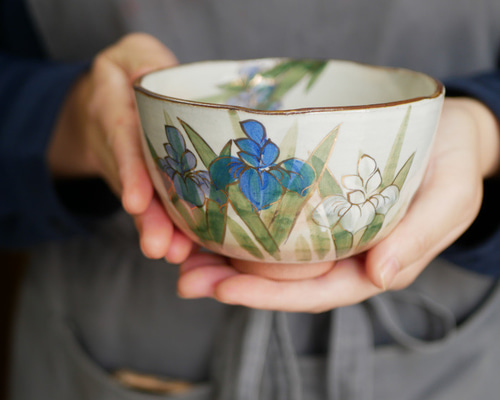 抹茶碗　京焼　観芙　蒼炎 茶道具 抹茶茶碗 清水焼 織部椿 西川貞三郎商店（W-207）
