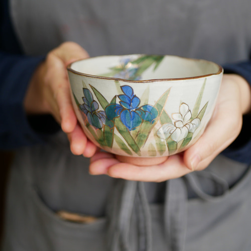 木場紅園 京焼 色絵金彩菜の花茶盌 共箱共布栞 清水焼 抹茶碗