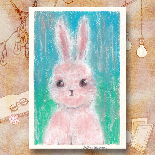 子うさぎの夢　ハンドメイドパステル画　絵画アート原画 子うさぎの夢ハンドメイドパステル画絵画アート原画
