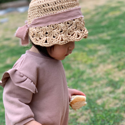 麦わら帽子のボンネット【ナチュラル】 赤ちゃん キッズサイズ ベビーサイズ 選べる リボン 麦わらボンネット 8枚目の画像