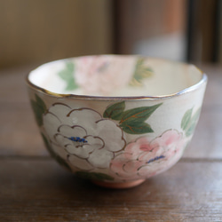 京焼・清水焼　色絵　抹茶茶碗（牡丹） 2枚目の画像