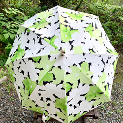 着物リメイク日傘　グリーン花柄（袋付き） 1枚目の画像