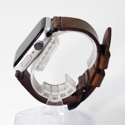 Apple Watch 腕時計ベルト 腕時計バンド 牛革レザー 全ケースサイズ制作 ウイスキーブラウン ぼかし染め 4枚目の画像