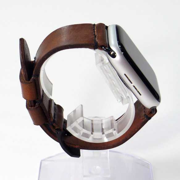 Apple Watch 腕時計ベルト 腕時計バンド 牛革レザー 全ケースサイズ制作 ウイスキーブラウン ぼかし染め 5枚目の画像