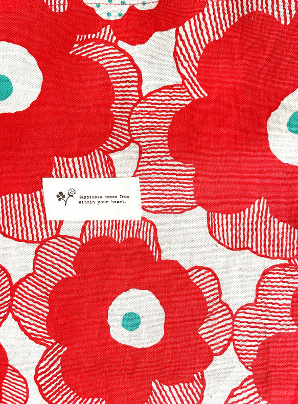たたむの簡単ペタンコ布バッグ＊北欧風大きな花柄・レッド 3枚目の画像