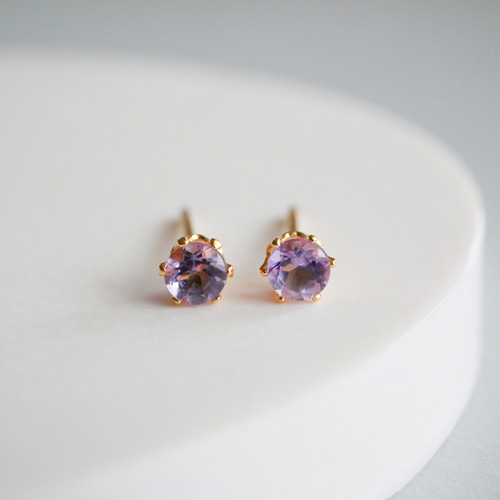 アメジスト 一粒ピアス 3mm 2月誕生石 サージカルステンレス