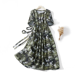 夏の綿麻ワンピース、 送料無料、綿麻ロング丈スカート、コットンリネンワンピース 1枚目の画像