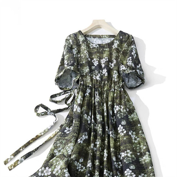 夏の綿麻ワンピース、 送料無料、綿麻ロング丈スカート、コットンリネンワンピース 5枚目の画像