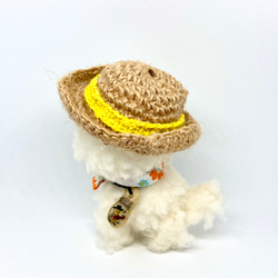小さい麦わらモフ犬(黄色系の花柄スカーフ) 7枚目の画像