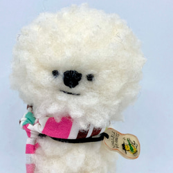 小さい麦わらモフ犬(ピンク系ストライプスカーフ) 10枚目の画像