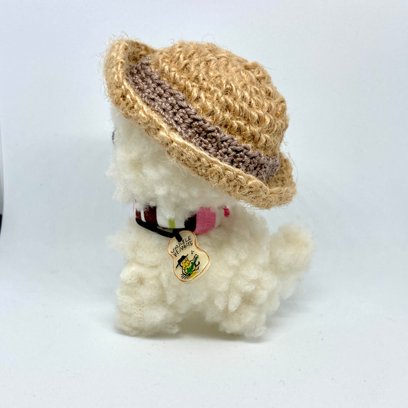 小さい麦わらモフ犬(ピンク系ストライプスカーフ) 7枚目の画像