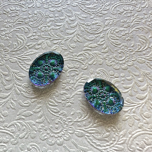 1個 1940-1950s チェコ 18×13mm レア ヴィンテージガラス