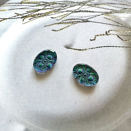 1個 1940-1950s チェコ 18×13mm レア ヴィンテージガラス