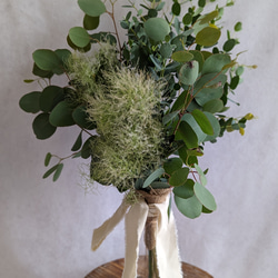 ご売約　青葉雨　スモークツリーとユーカリにブラックリボンのスワッグ ご売約青葉雨スモークツリーとユーカリにブラックリボンのスワッグ